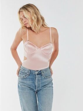 Urban Outfitters Pink Satin cutout Underwire Bodysuit
